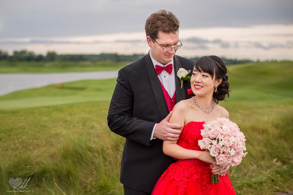 Red wedding dress Bridal portraits at Eagle Eye Golf Club Bath MI
