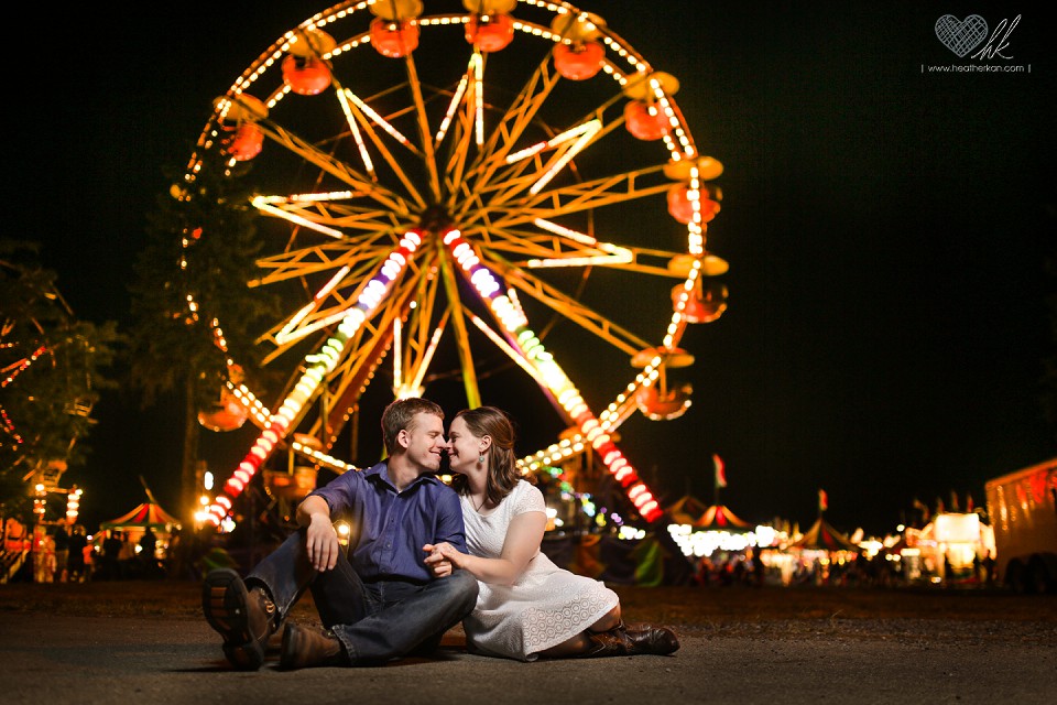 nighttime engagement photographs at the Fowlerville Fair by the faris wheel