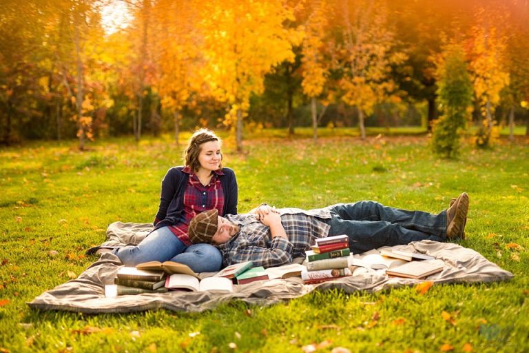 Liz and Jaie | Bookworm Engagement Fall Photographs in Michigan