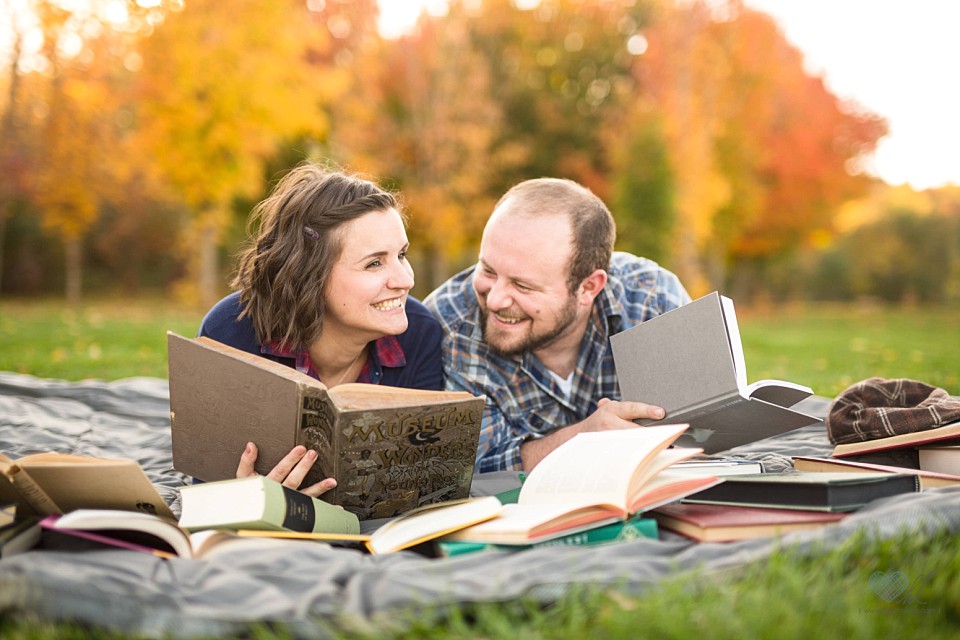 Michigan fall engagement session with books