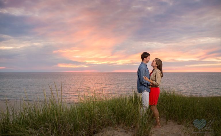 Zach and Sita | Sunset Beach Engagement Photographs in Benton Harbor