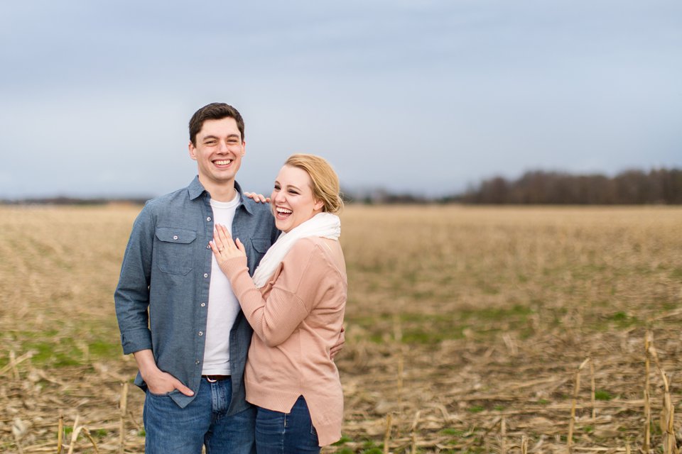 Spring engagement photographs in cornfield Michigan