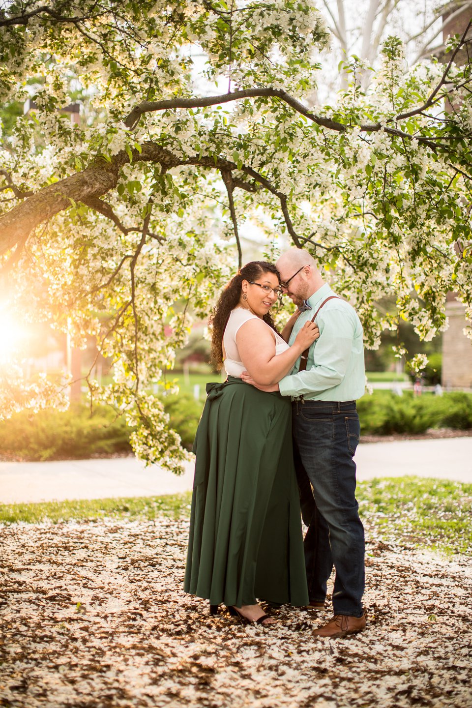 Springtime Engagement Session on MSU's Campus with flowering trees