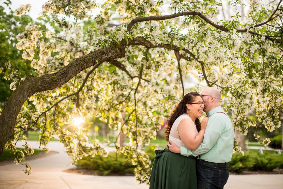 Springtime Engagement Session on MSU's Campus with flowering trees