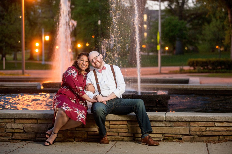 Engagement Session photographs near Library Fountain