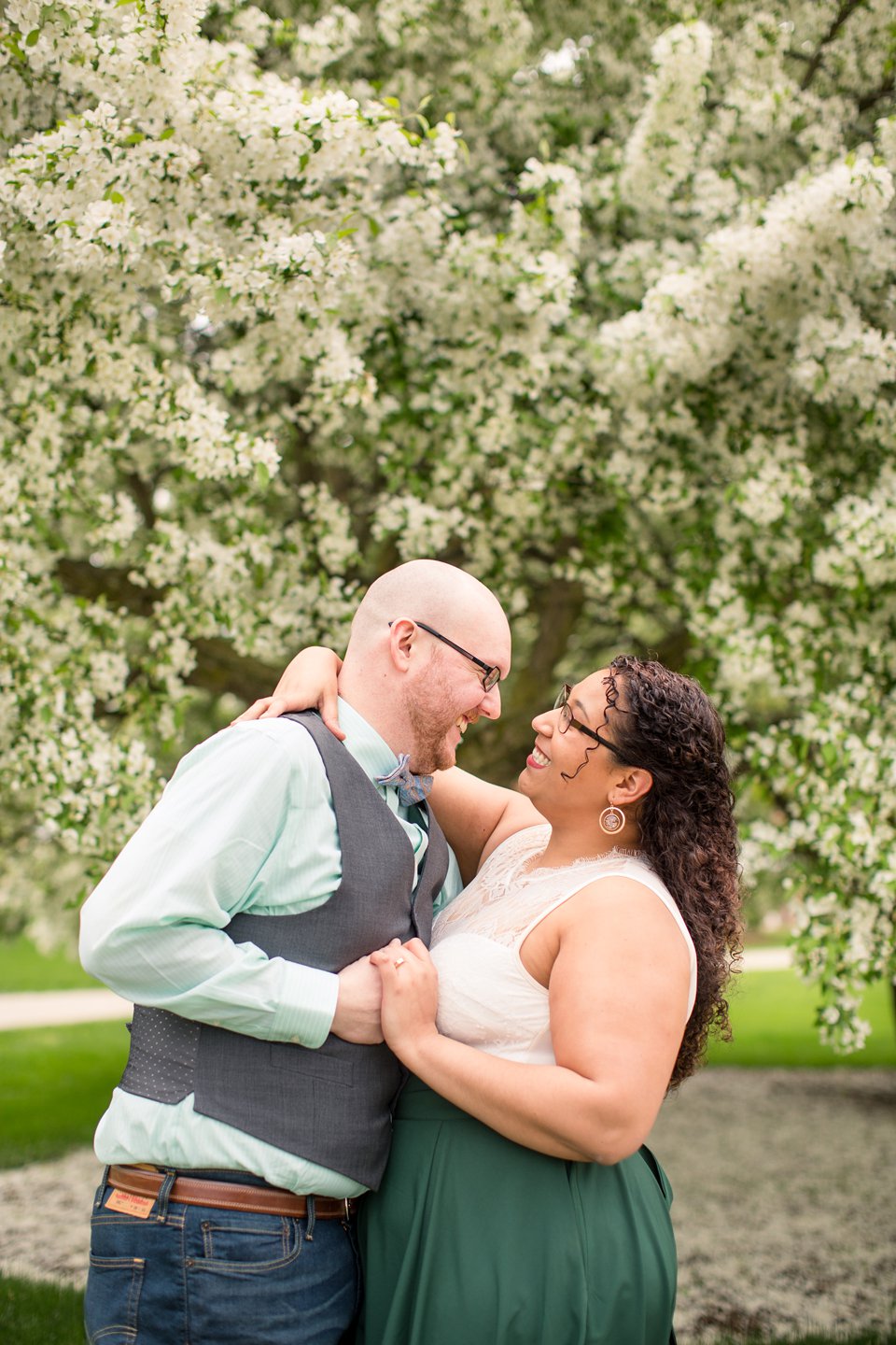 Springtime Engagement Session on MSU's Campus with flowering trees