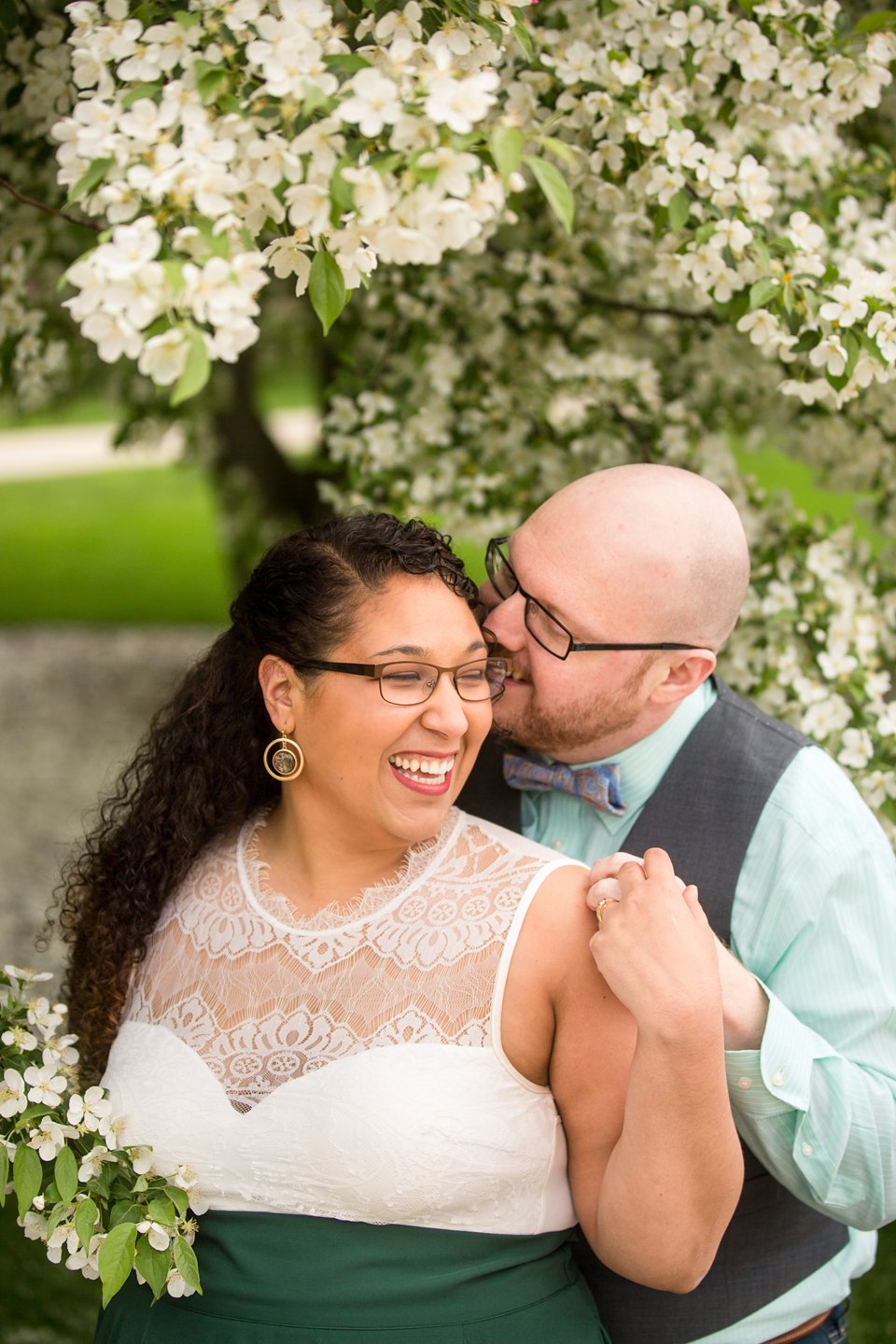 Springtime Engagement Session on MSU's Campus with flowering trees