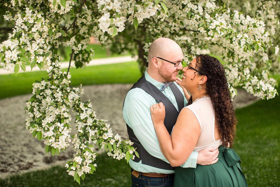 Springtime Engagement Session on MSU's Campus with flowering trees