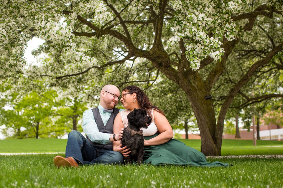 Springtime Engagement Session on MSU's Campus with flowering trees