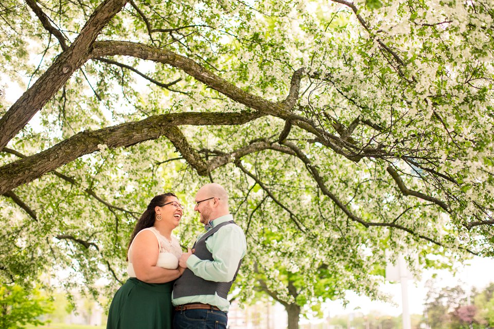 Springtime Engagement Session on MSU's Campus with flowering trees