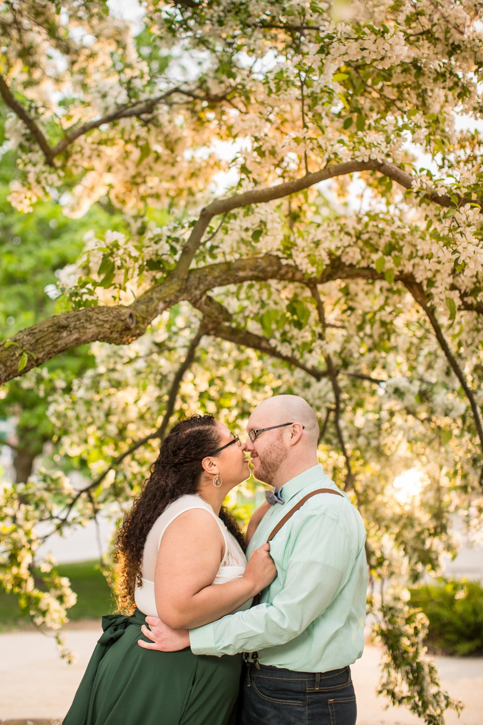 Springtime Engagement Session on MSU's Campus with flowering trees