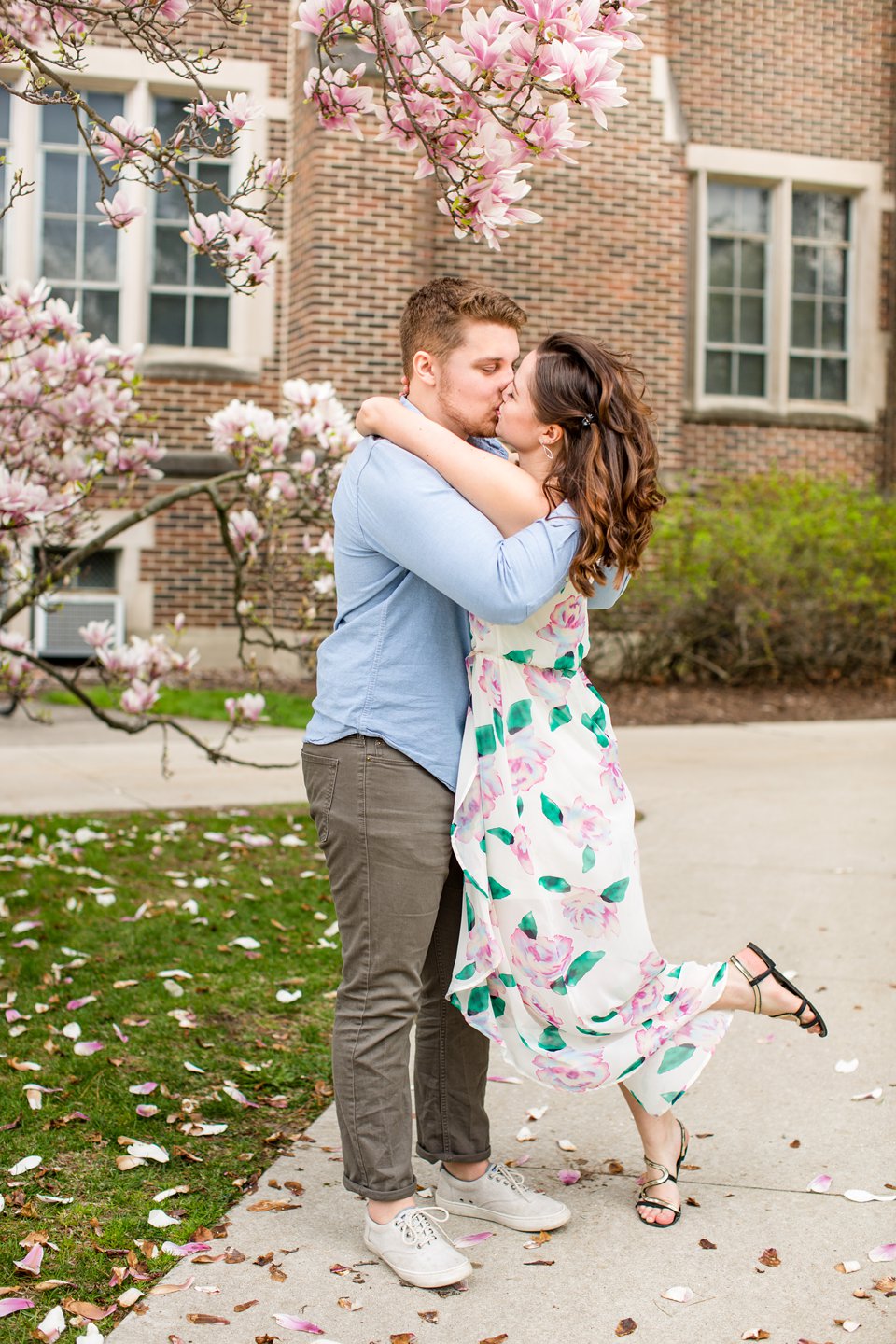 MSU magnolia trees engagement photographs