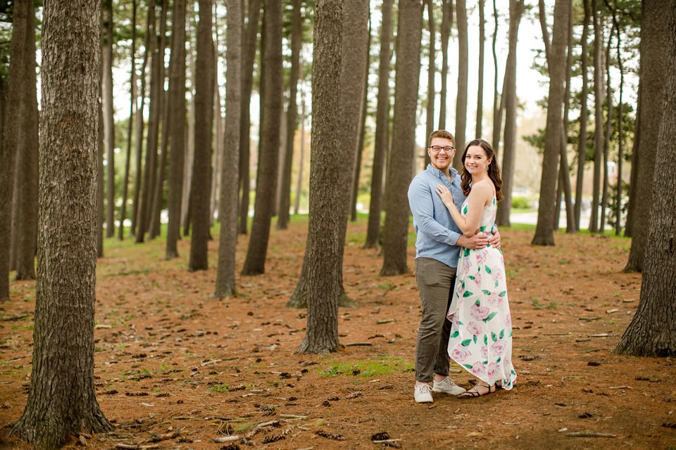 MSU Engagement photographs in pine forest