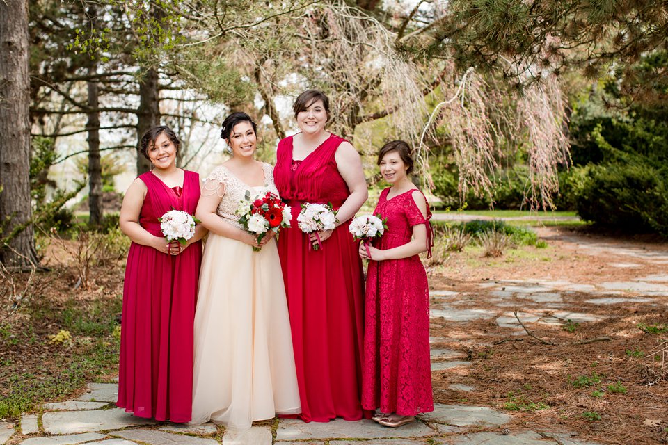 East Lansing MSU wedding photographs bridal party at the Lewis Landscape Arboretum