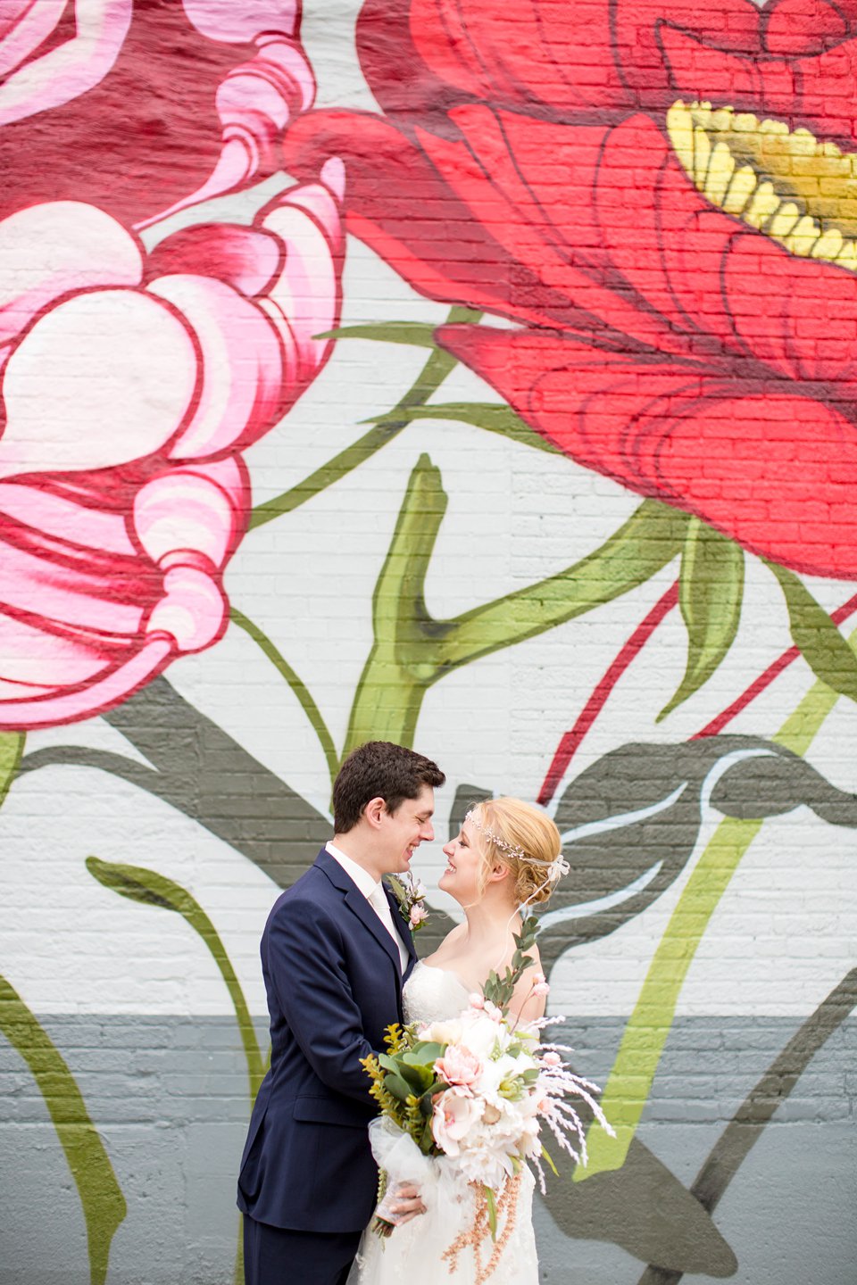 Wedding photographs near the Jackson Michigan flower murals