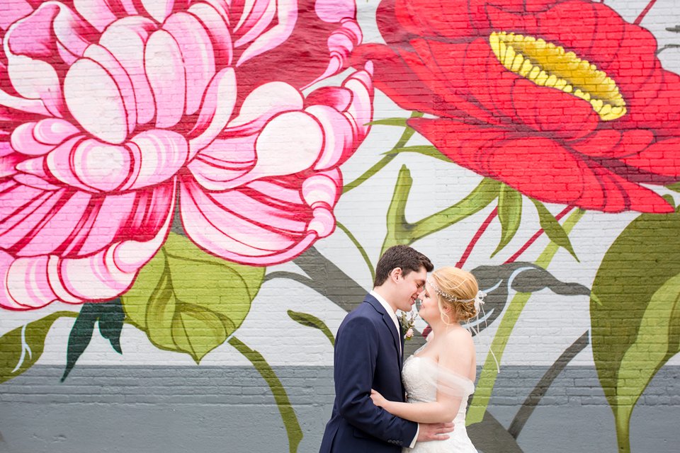 Wedding photographs near the Jackson Michigan flower murals