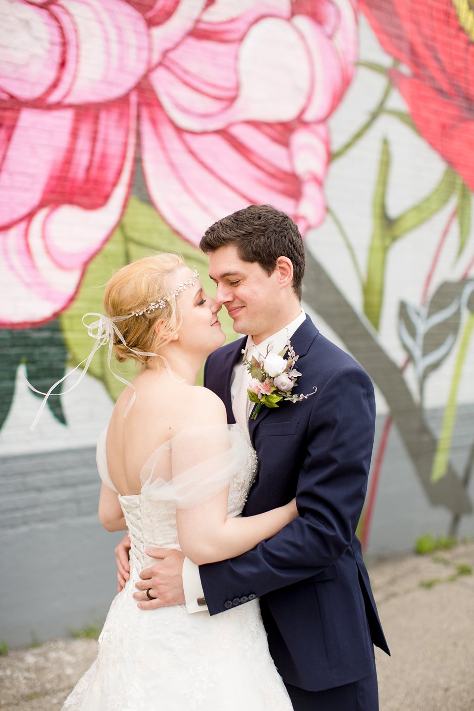 Wedding photographs near the Jackson Michigan flower murals