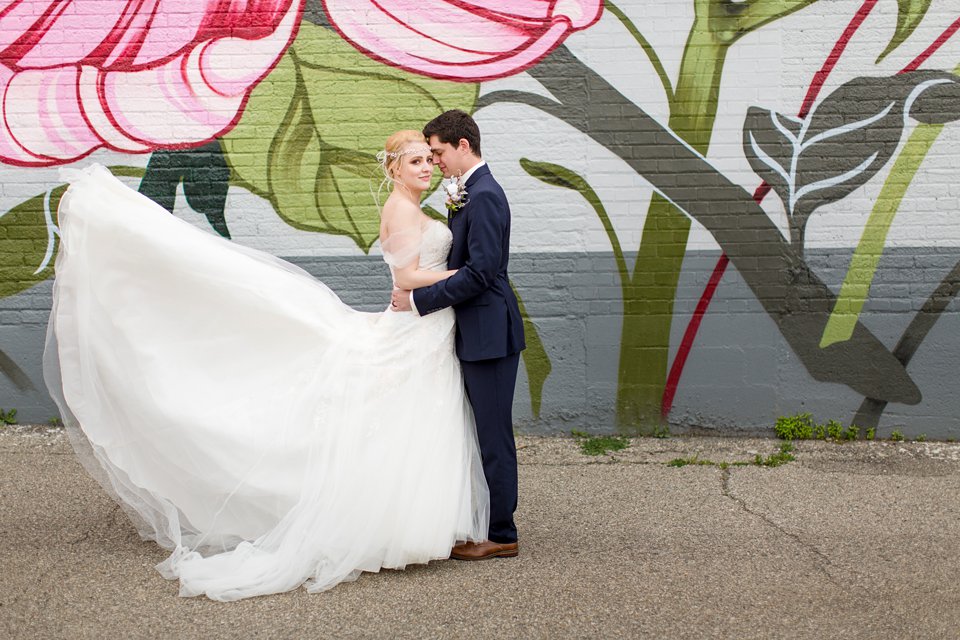 Wedding photographs near the Jackson Michigan flower murals