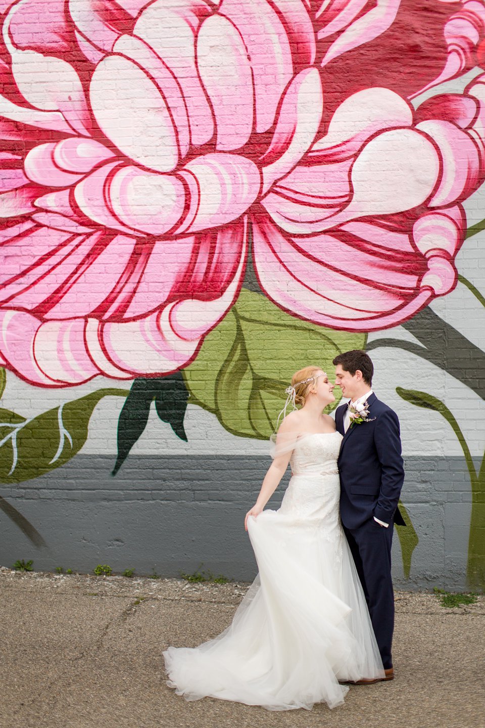 Wedding photographs near the Jackson Michigan flower murals