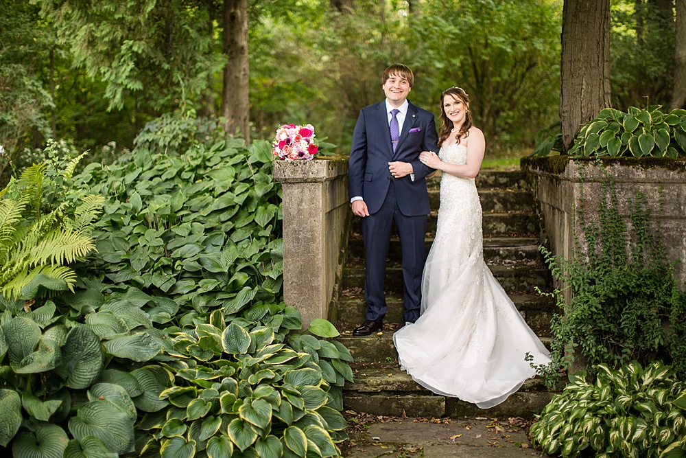 Wedding photographs in the gardens at the English Inn, Eaton Rapids