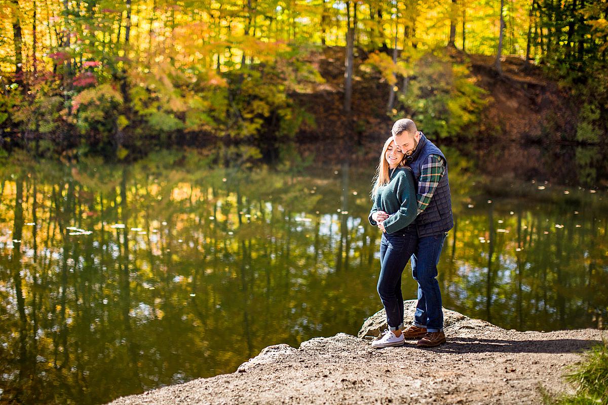 Fall engagement session near water at the Lincoln Brick Park, Grand Ledge, MI