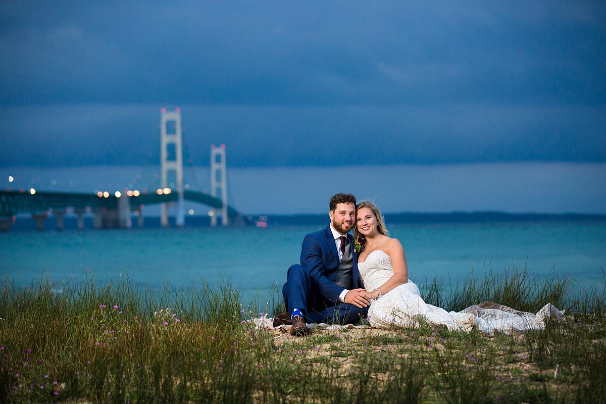Destination wedding photographs near the Mackinaw Bridge