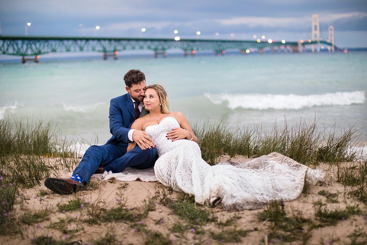 Destination wedding photographs near the Mackinaw Bridge