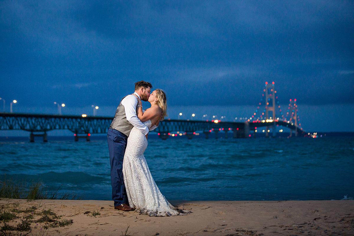 Destination wedding photographs near the Mackinaw Bridge