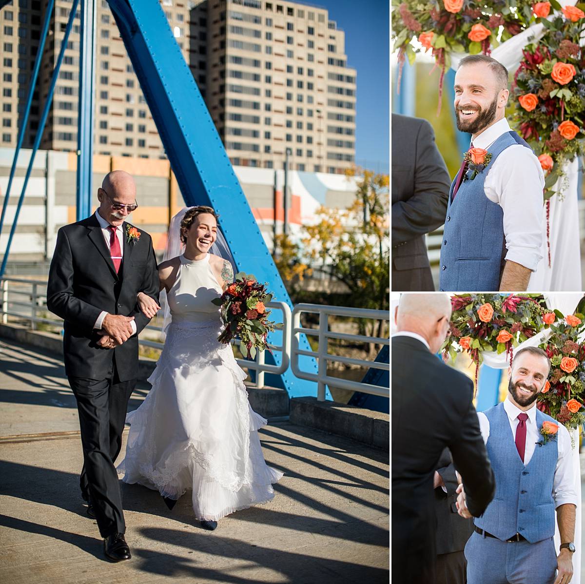 Intimate wedding ceremony at the Grand Rapids Blue Bridge