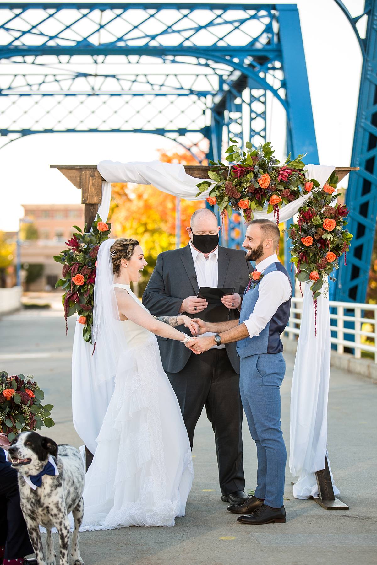 Intimate wedding ceremony at the Grand Rapids Blue Bridge