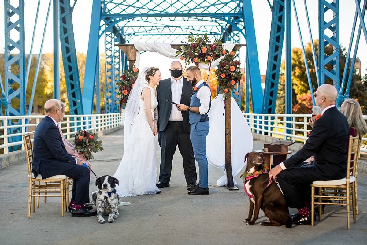 Micro wedding ceremony at the Grand Rapids Blue Bridge