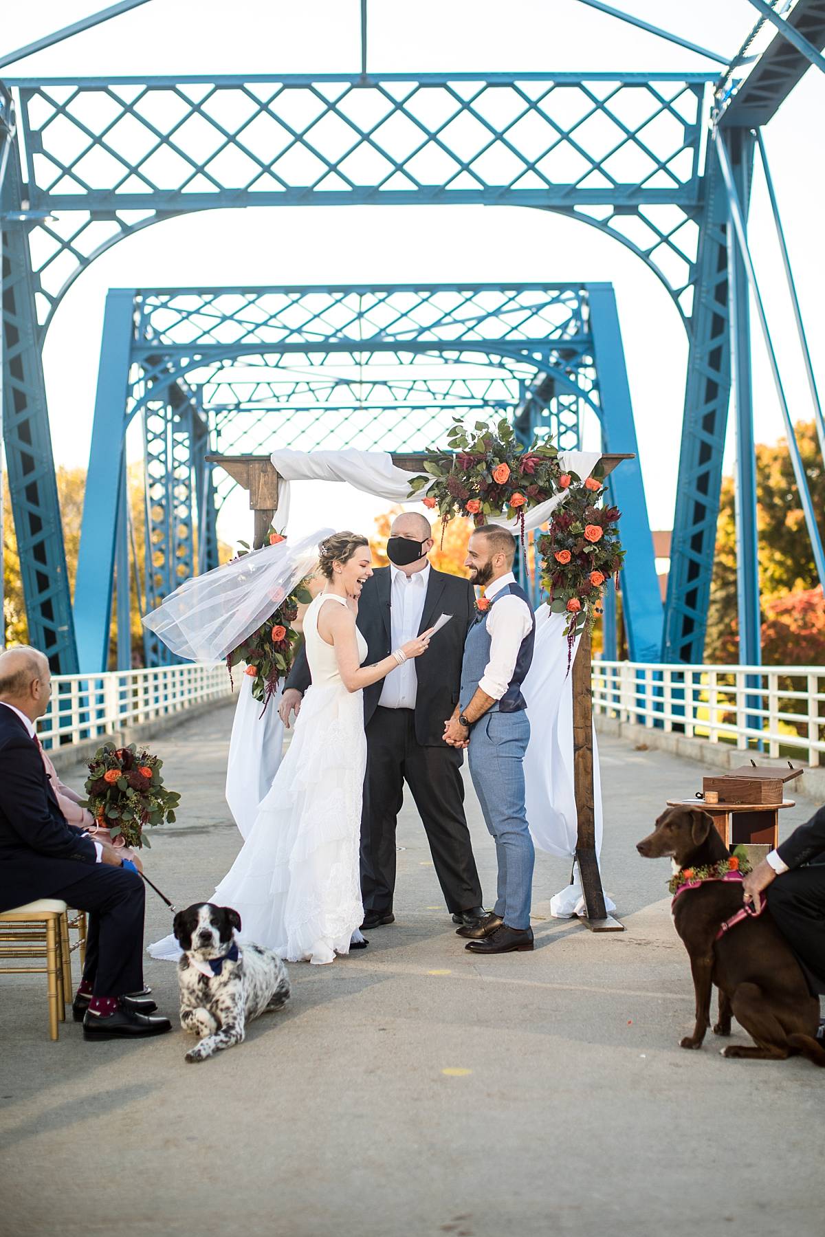 Micro wedding ceremony at the Grand Rapids Blue Bridge