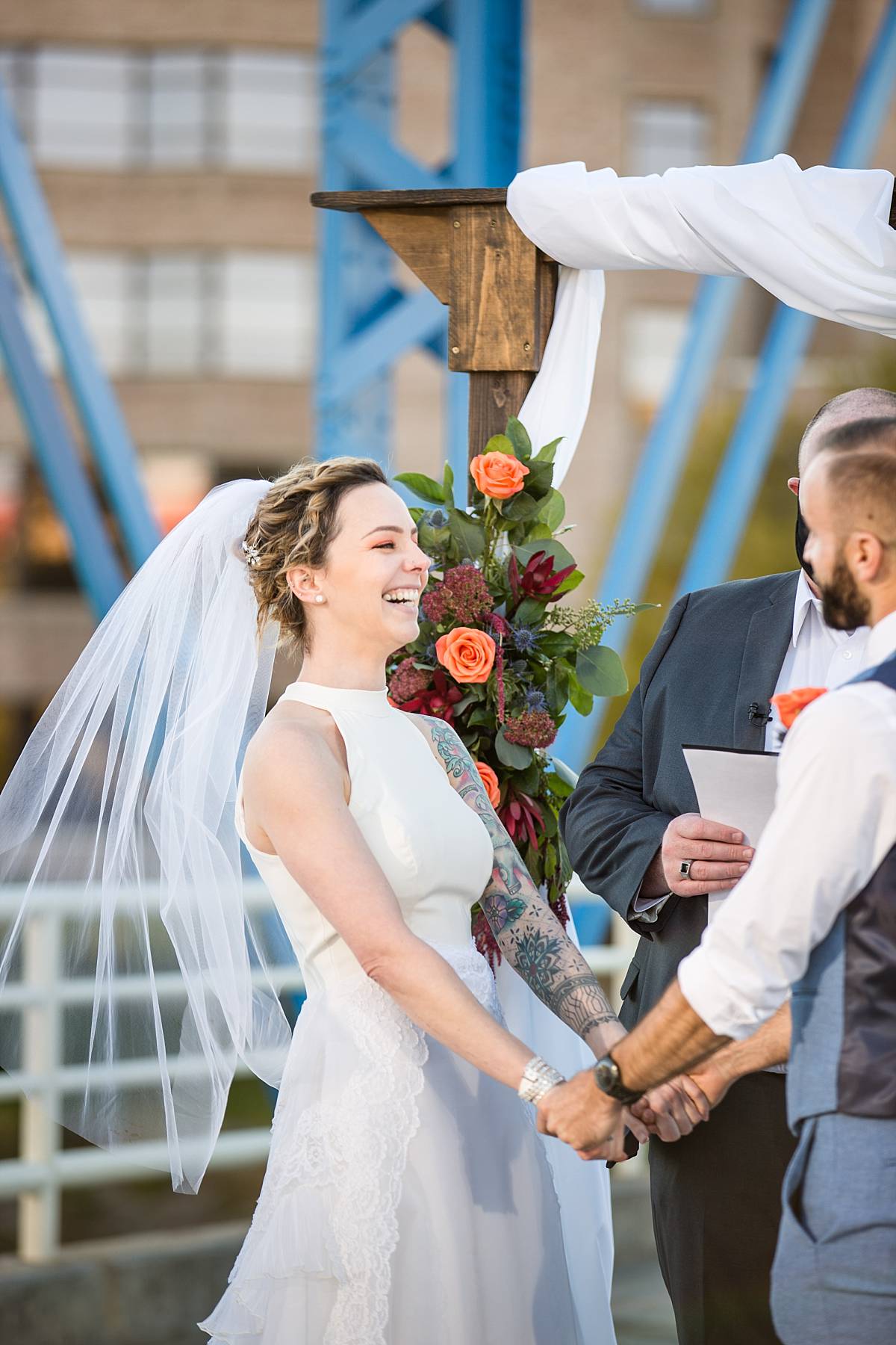 Micro wedding ceremony at the Grand Rapids Blue Bridge