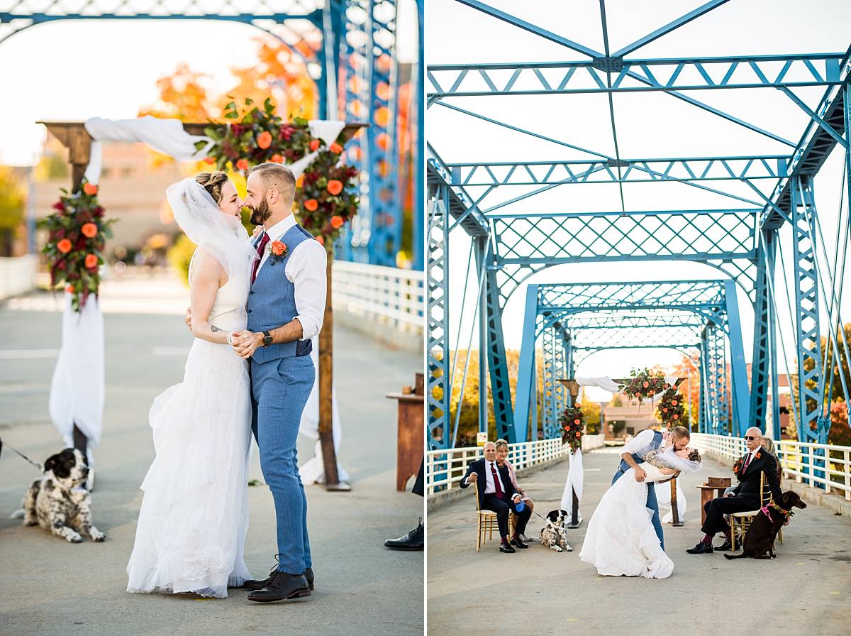 Micro wedding ceremony at the Grand Rapids Blue Bridge