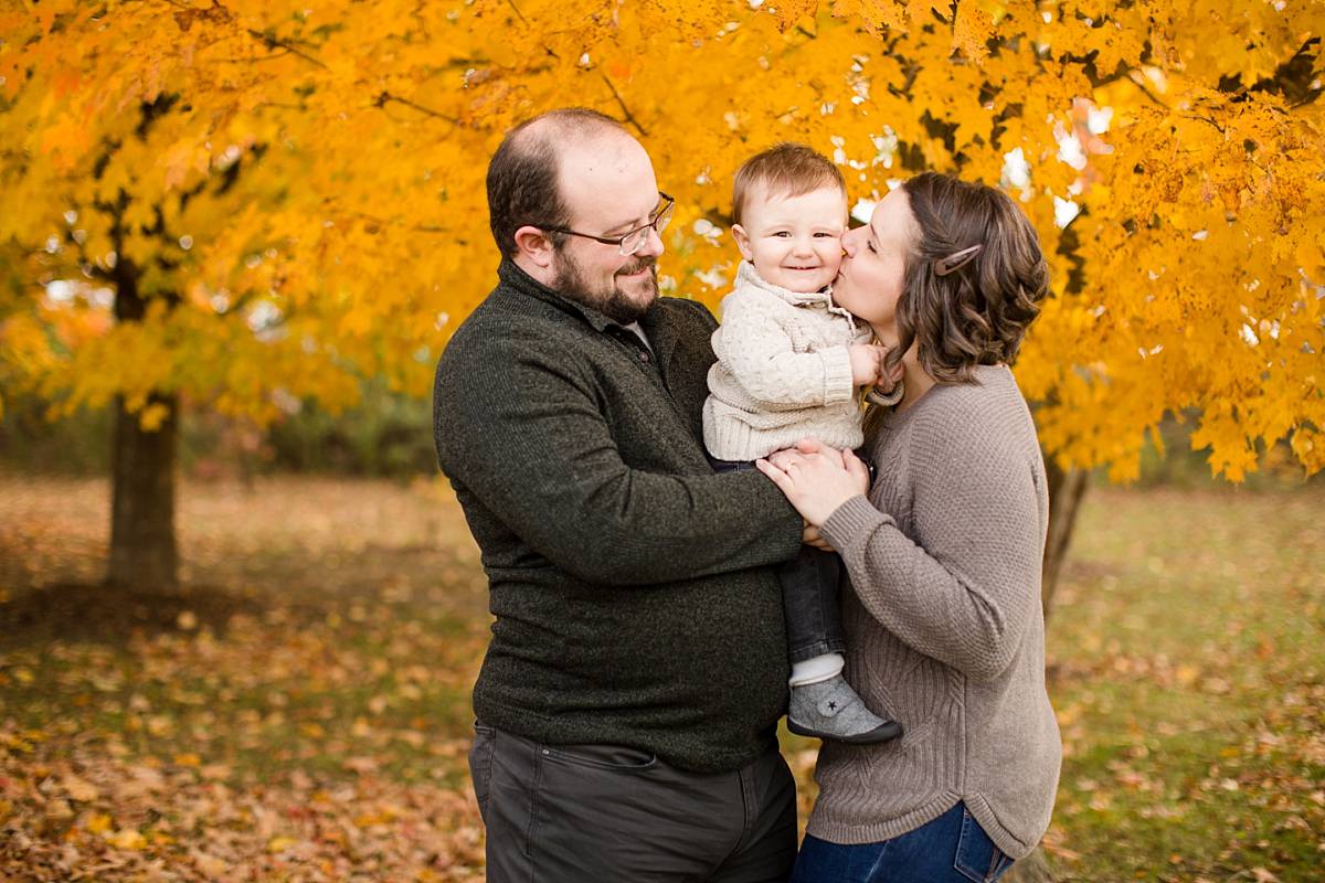 Fall family photographs with yellow trees at Lincoln Brick Park in Grand Ledge, Michigan