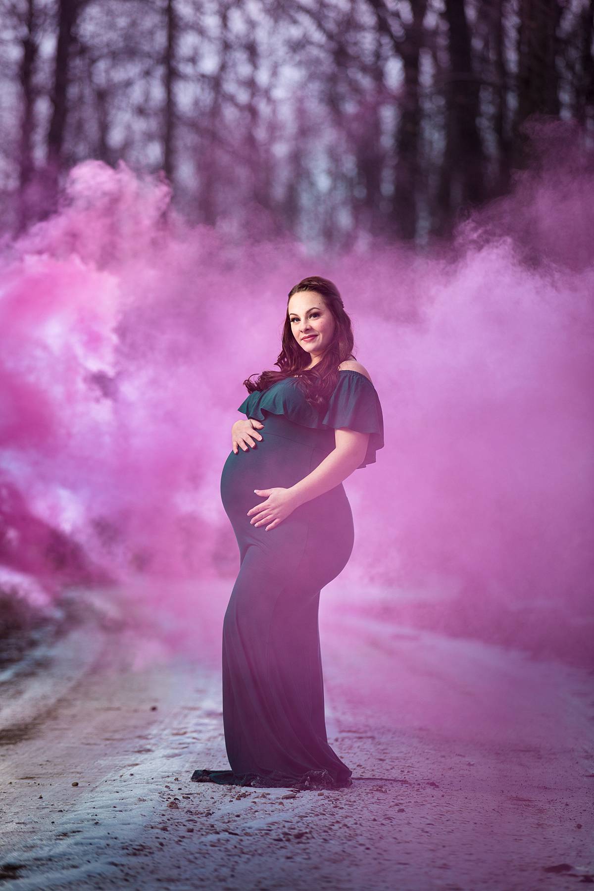 Maternity session in Grand Ledge, Michigan using smoke bombs