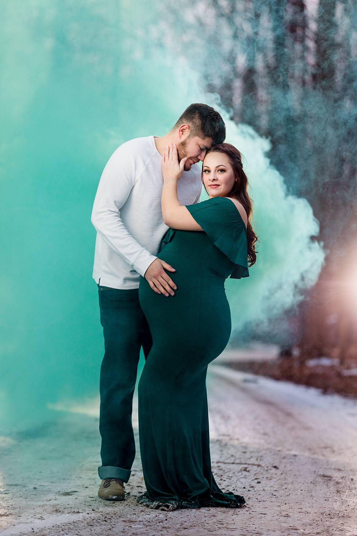 Maternity session in Grand Ledge, Michigan using smoke bombs