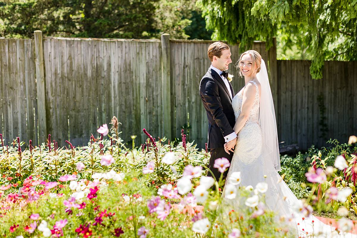 Michigan State University Wedding photographs at 4H Horticulture Gardens with flowers