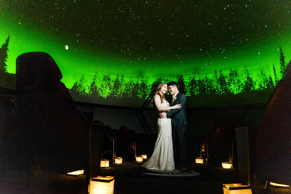 Wedding photographs at Abrams Planetarium, East Lansing Michigan